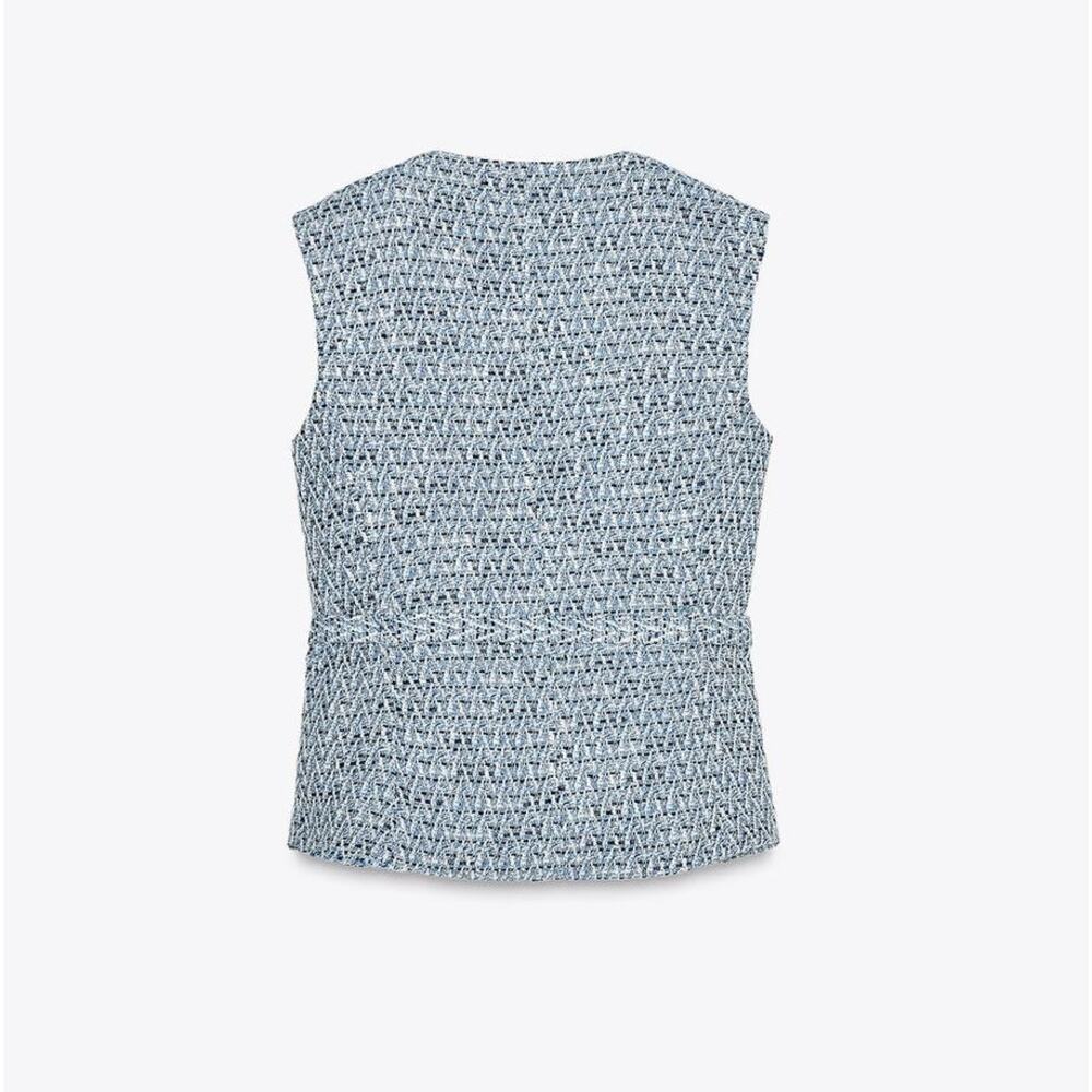 Zara NWT Blue Textured Belted Vest Tweed Waistcoat XL - Picture 16 of 16